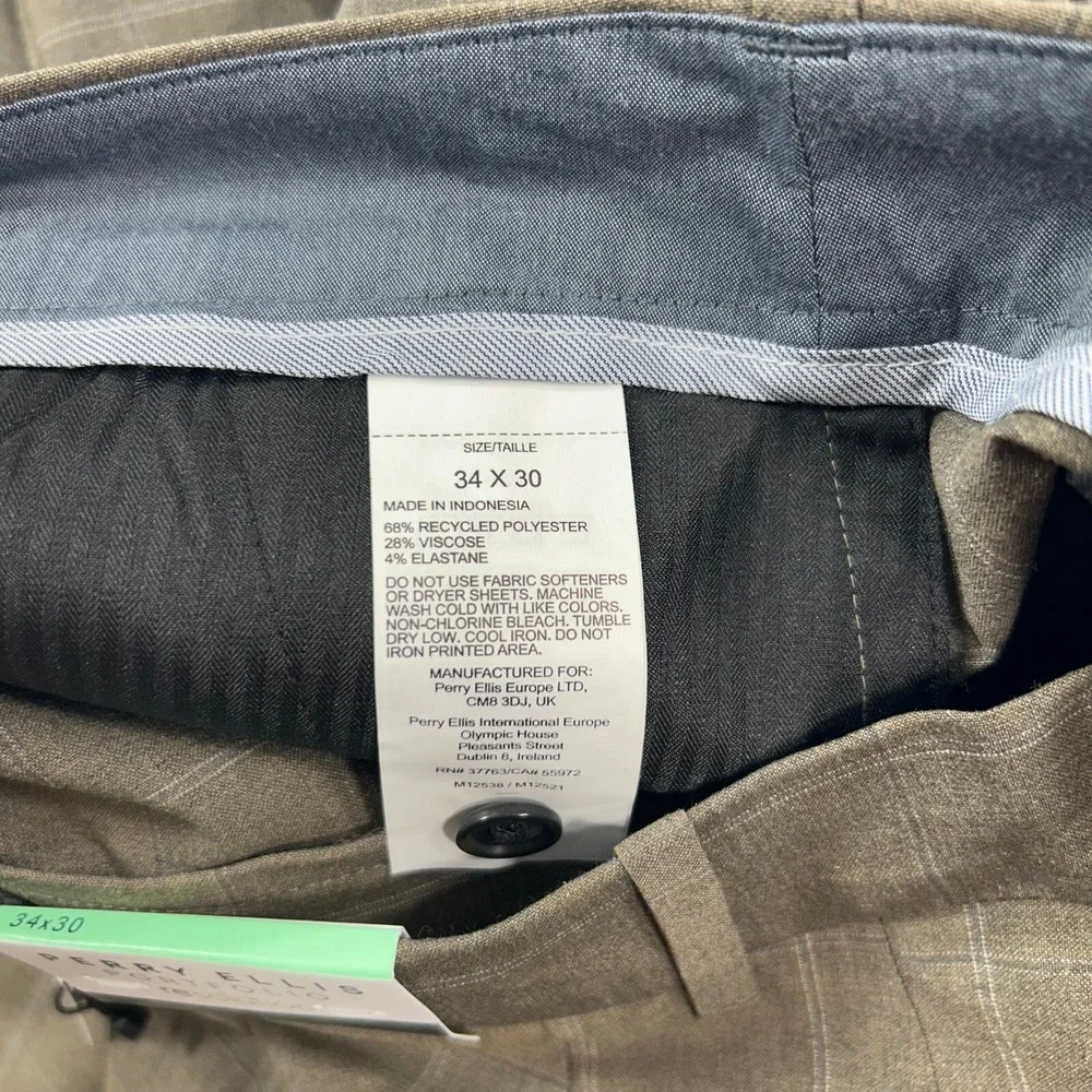 Perry Ellis Dress Pants Mens 34x30 Dark Beige Window‎ Modern-Fit NEW
